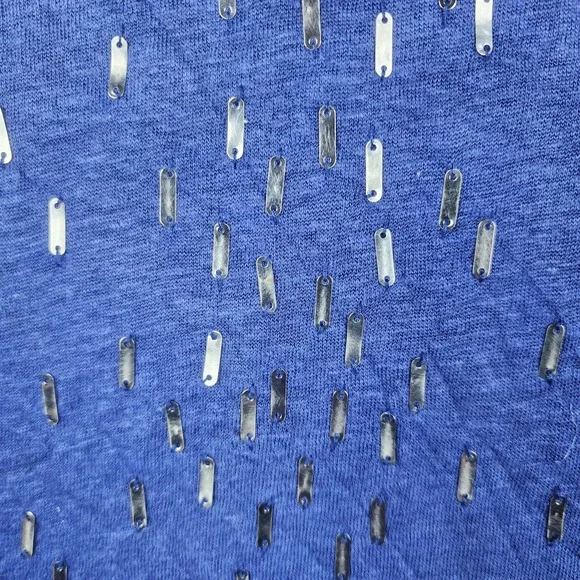 Eileen Fisher Linen Top Woman 1X Blue V-Neck Sequin Embellished Short Sleeve - Picture 4 of 6